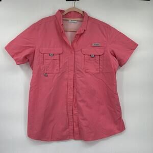 Columbia Women Fishing Shirt Short Sleeve Omni Shade Back Vent Coral Pink